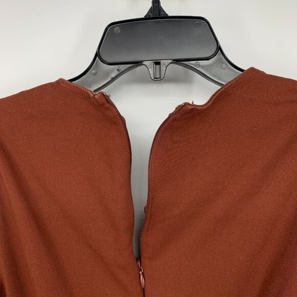 Fashion To Figure Dress Rust Brown V Neck Puff Short Sleeve - Picture 7 of 10